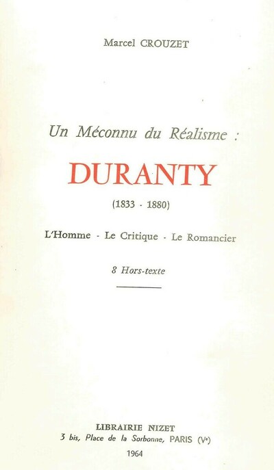 Un Méconnu du Réalisme : Duranty (1833-1880)