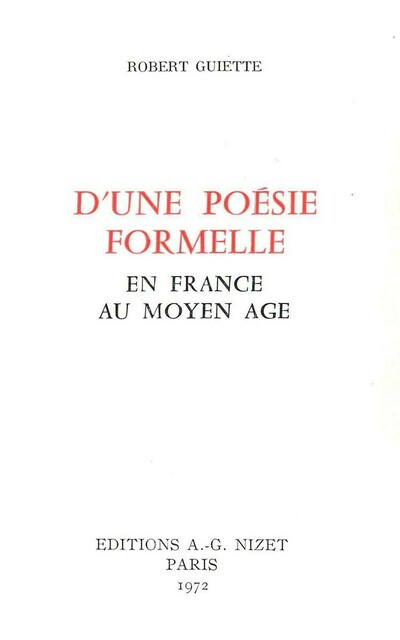 D'une poésie formelle en France au Moyen Âge