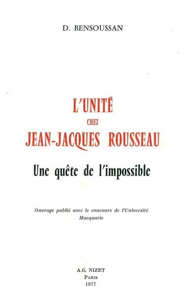 L'Unité chez Jean-Jacques Rousseau