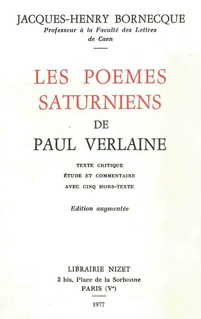 Les Poèmes saturniens de Paul Verlaine