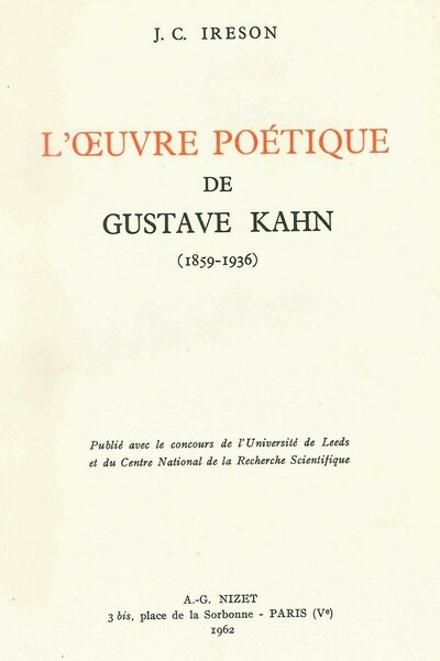 L'Œuvre poétique de Gustave Kahn (1859-1936)